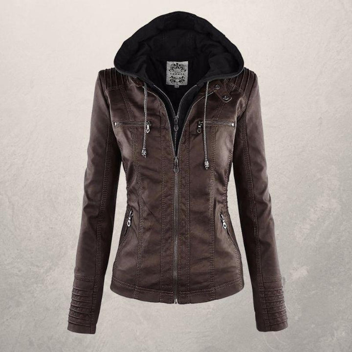 Drune | Kunstlederjacke Slim Fit Kapuzenzip Jacke