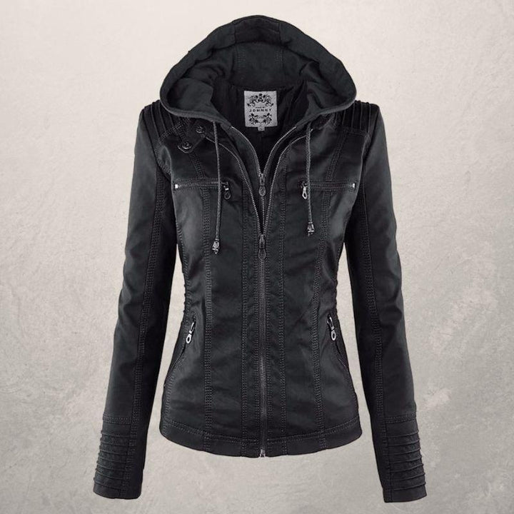 Drune | Kunstlederjacke Slim Fit Kapuzenzip Jacke