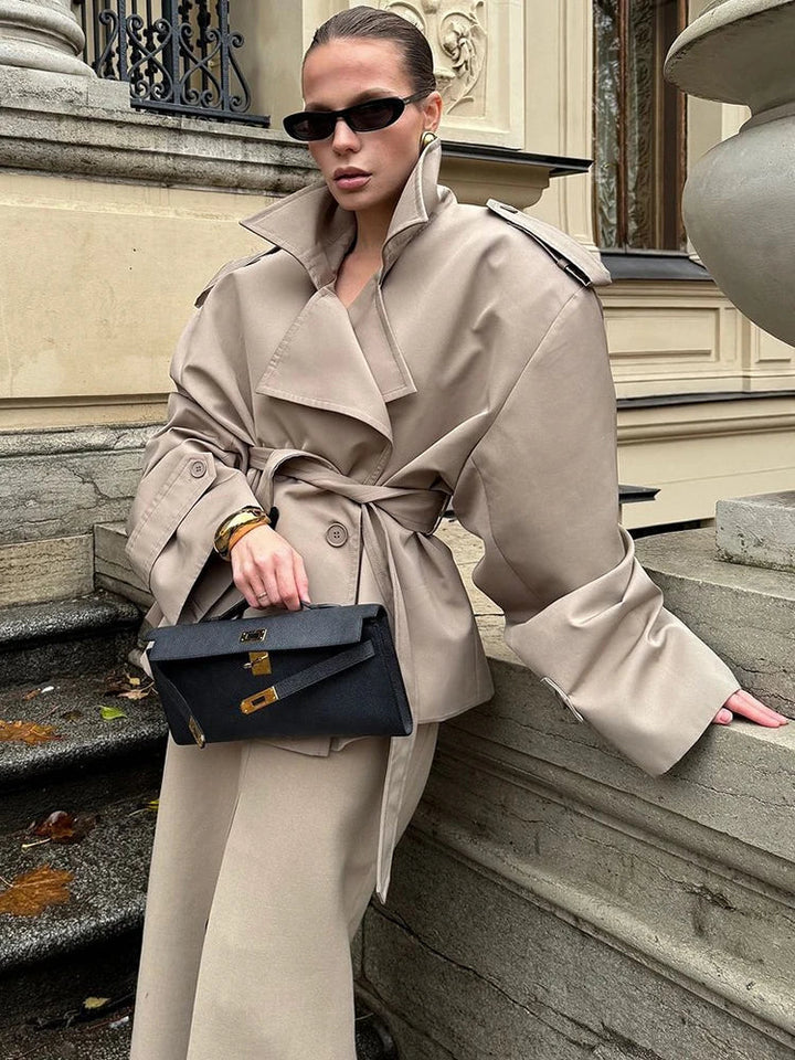 Drune | Trenchcoat Doppelreiher Gürtel Übergroßer Trenchcoat Damen Trenchcoat