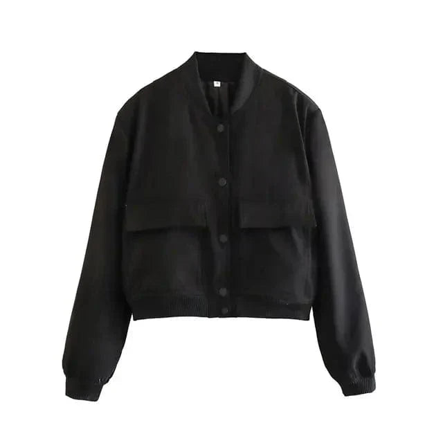 Drune | Damen Kurze Jacke mit Knöpfen und Großen Taschen