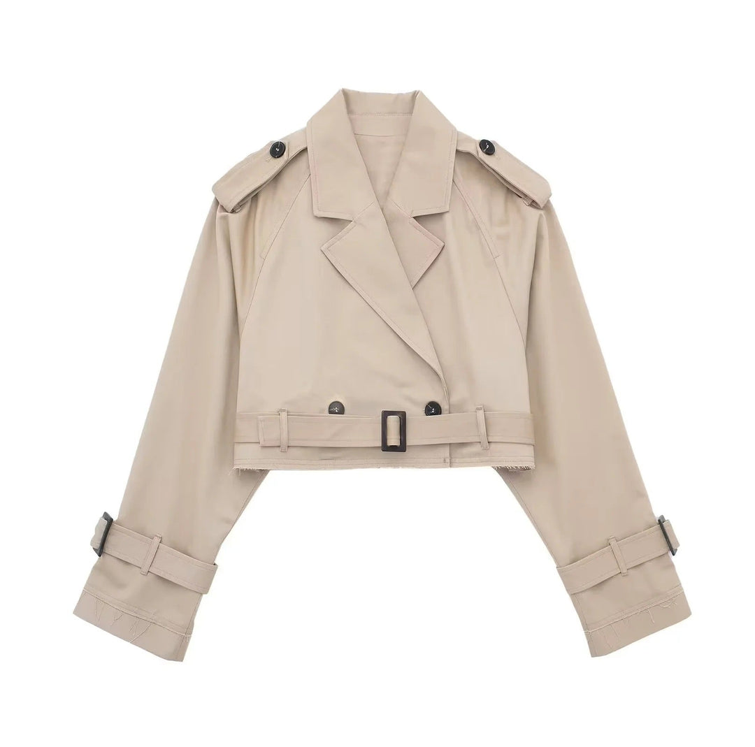 Drune | Damen Kurztrenchcoat mit Gürtel und Langen Ärmeln