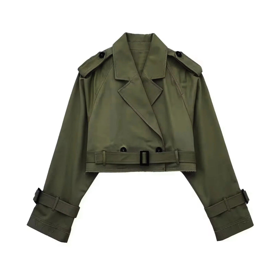 Drune | Damen Kurztrenchcoat mit Gürtel und Langen Ärmeln