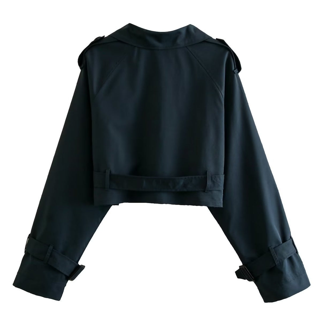 Drune | Damen Kurztrenchcoat mit Gürtel und Langen Ärmeln
