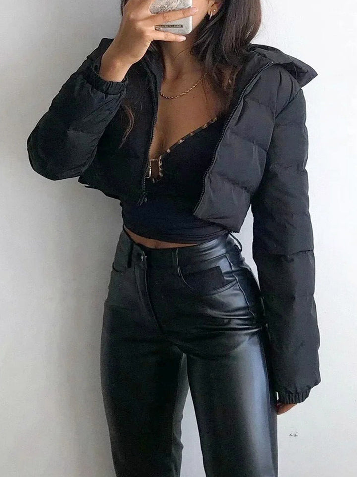 Drune | Damen Kurze Pufferjacke mit Kapuze und Reißverschluss