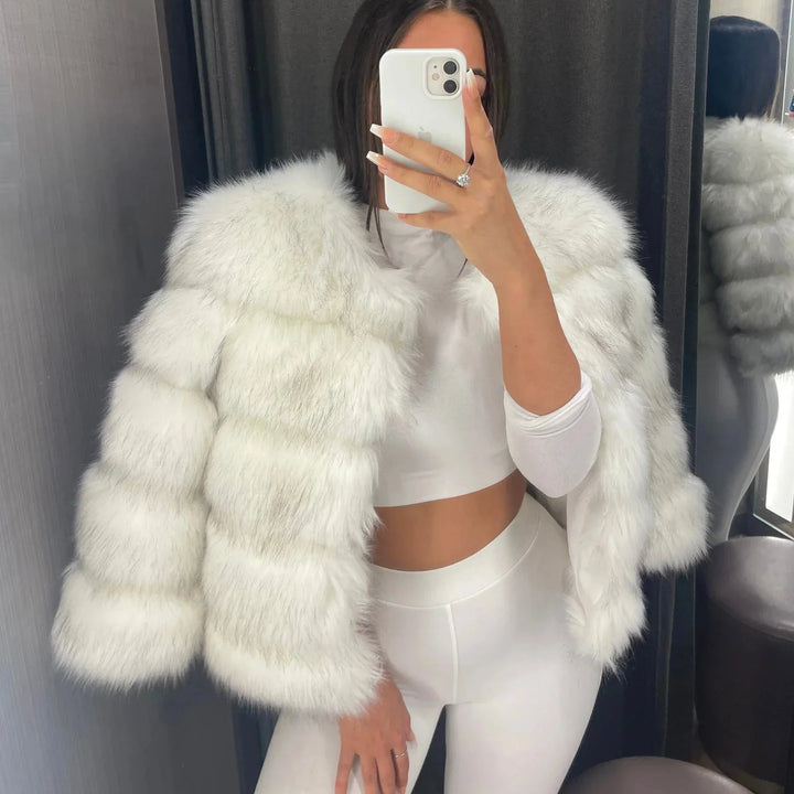 Drune | Warm Kurz Flauschige Jacke Kunstpelzmantel für Damen