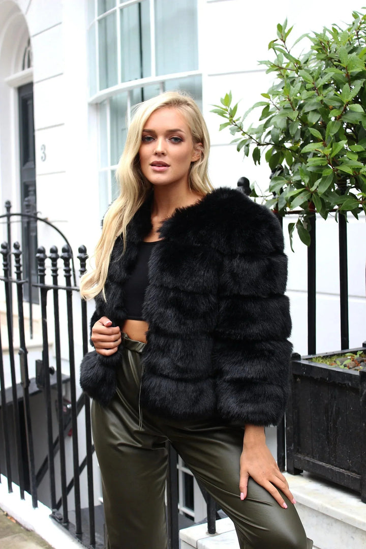 Drune | Warm Kurz Flauschige Jacke Kunstpelzmantel für Damen