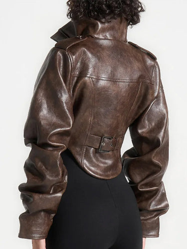 Drune | Kunstlederjacke - Modische cropped Bikerjacke mit Ballonärmeln & stilvollem Design