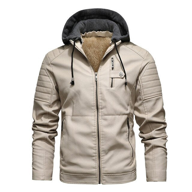 Drune | Winter Leder Motorradjacke mit Kapuze für Männer - Perfekt für Outdoor-Aktivitäten
