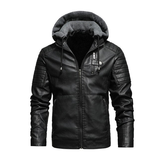 Drune | Winter Leder Motorradjacke mit Kapuze für Männer - Perfekt für Outdoor-Aktivitäten