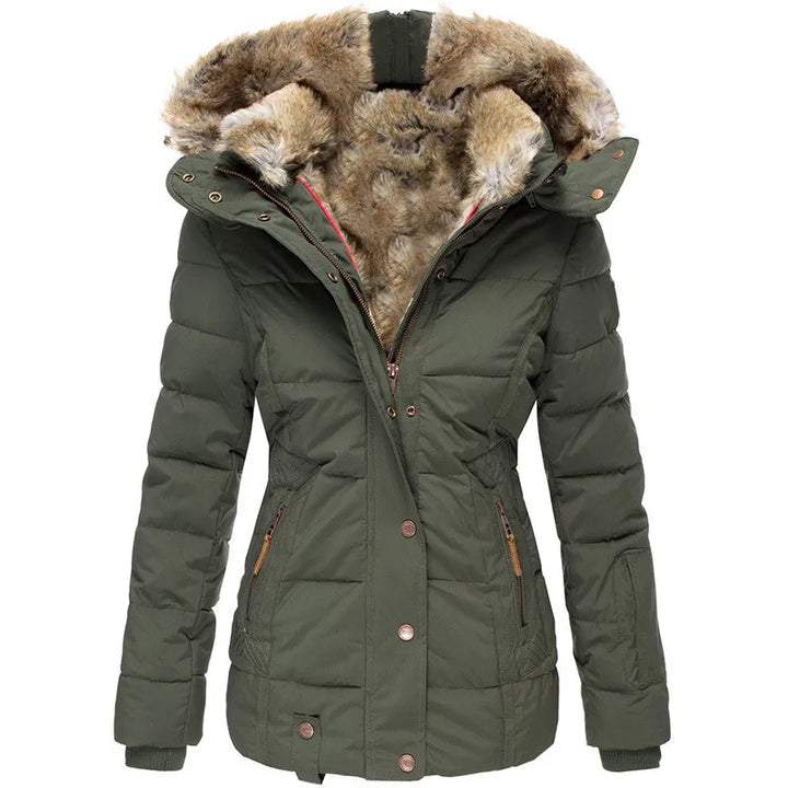 Drune | Elegante Damen Winterjacke mit Fellkapuze