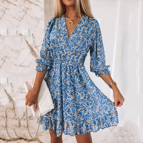 Drune | Casual Elastischer Tailliertes V-Ausschnitt Mini Kleid