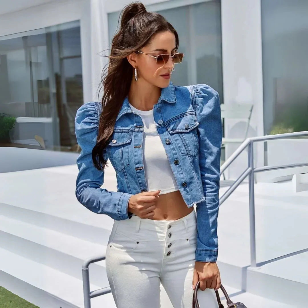 Drune | Gekürzte Puffärmel Denimjacke