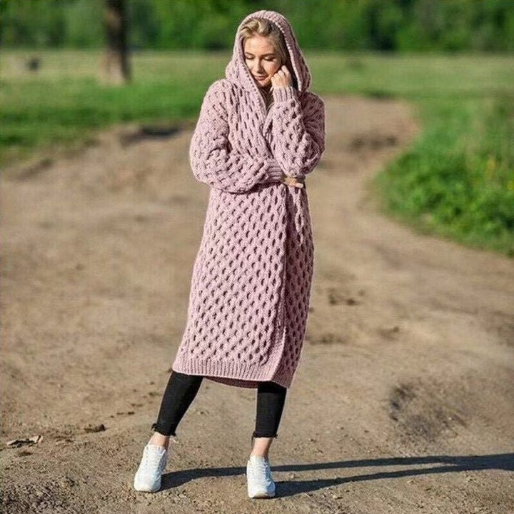Drune | Kleid Offen, Warm, Gestrickte Damenjacke mit Kapuze