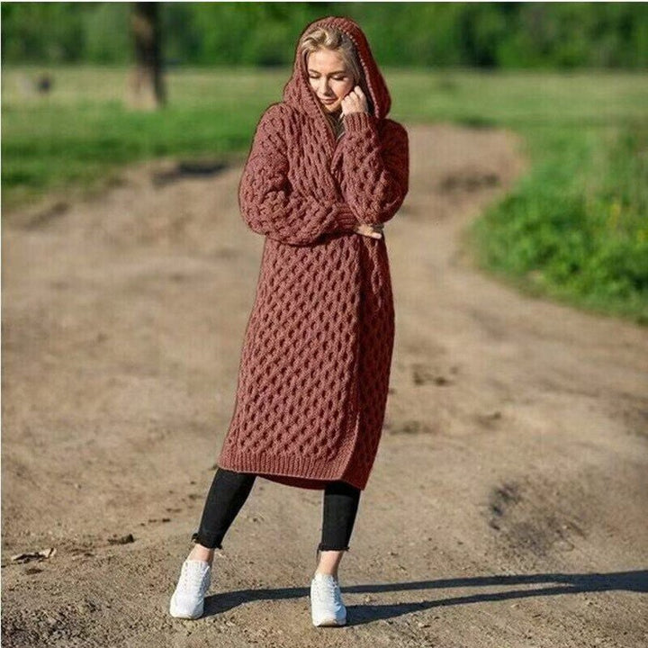 Drune | Kleid Offen, Warm, Gestrickte Damenjacke mit Kapuze