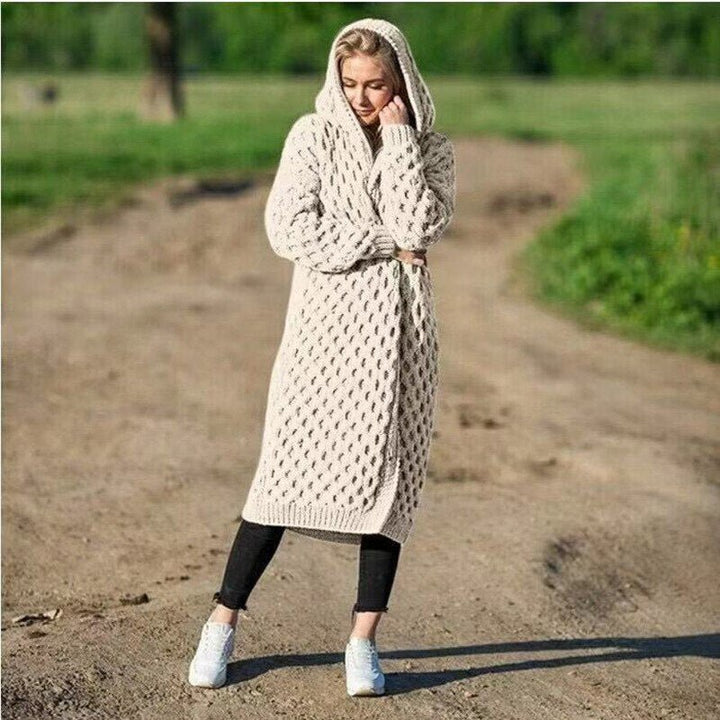 Drune | Kleid Offen, Warm, Gestrickte Damenjacke mit Kapuze