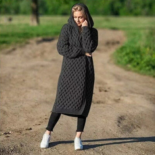 Drune | Kleid Offen, Warm, Gestrickte Damenjacke mit Kapuze