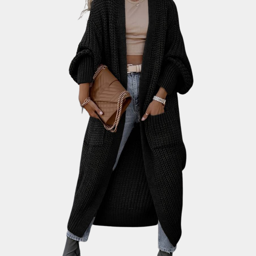 Drune | Damen Lange Gestrickte Cardigan mit Taschen und Langen Ärmeln