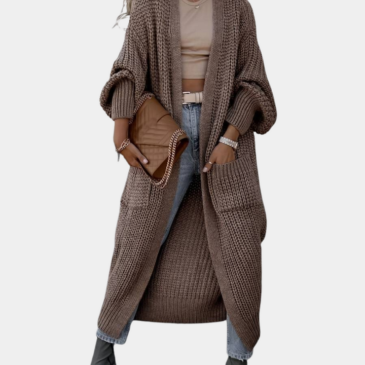 Drune | Damen Lange Gestrickte Cardigan mit Taschen und Langen Ärmeln