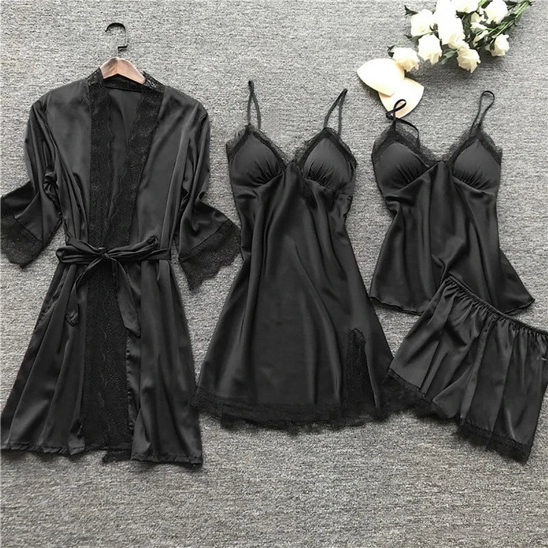 Drune | Satin-Spitzen-Pyjama-Set für Damen