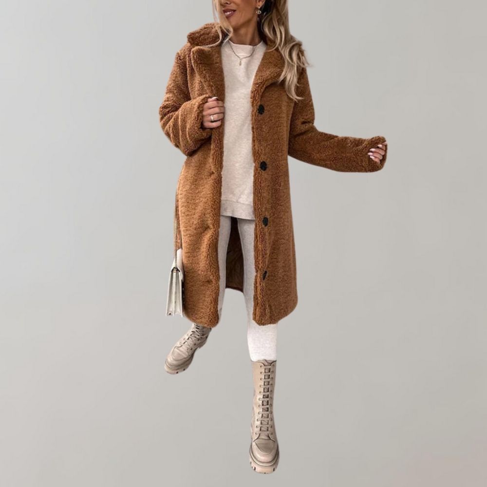 Drune | Lange Teddyjacke für Frauen - Weiß - Warm und modisch