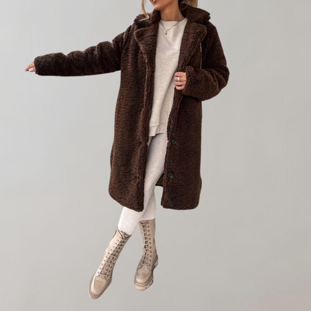 Drune | Lange Teddyjacke für Frauen - Weiß - Warm und modisch