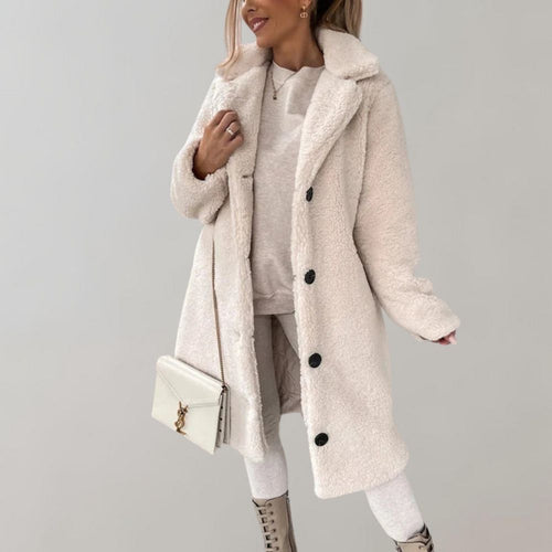 Drune | Lange Teddyjacke für Frauen - Weiß - Warm und modisch