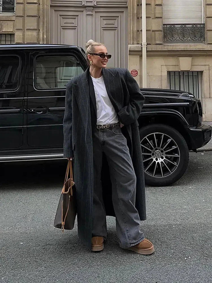 Drune | Mantel Gestreifter Übergröße Blazer Mantel für Damen
