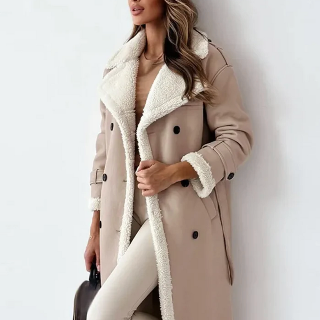 Drune | Winterjacke Damen Winter Trenchcoat mit Doppelter Knopfleiste und Gürtel