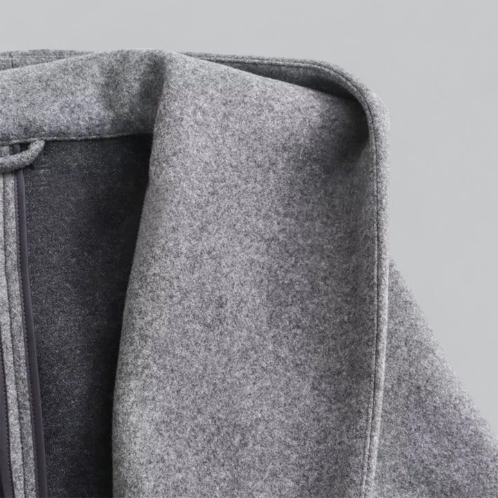 Drune | Damen Woll Winterjacke mit Kapuze und Gürtel im knielangen Stil