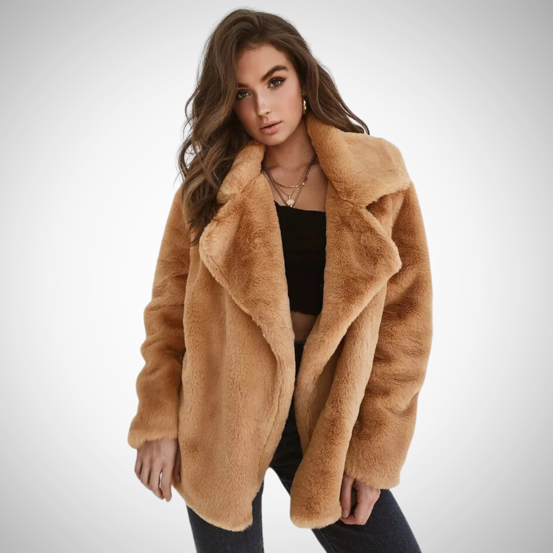 Drune | Damen Teddy Jacke mit Langen Ärmeln und Breitem Reverskragen