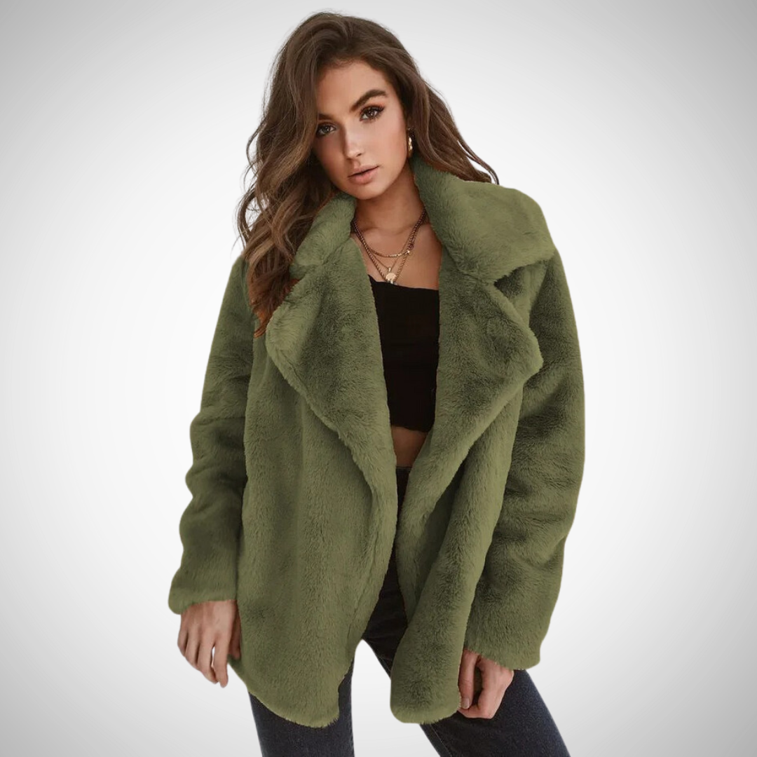Drune | Damen Teddy Jacke mit Langen Ärmeln und Breitem Reverskragen