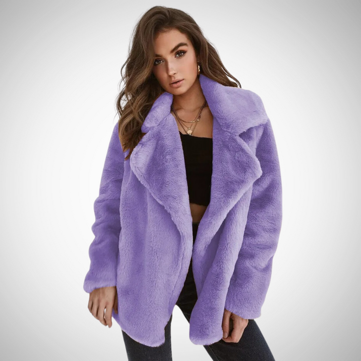 Drune | Damen Teddy Jacke mit Langen Ärmeln und Breitem Reverskragen