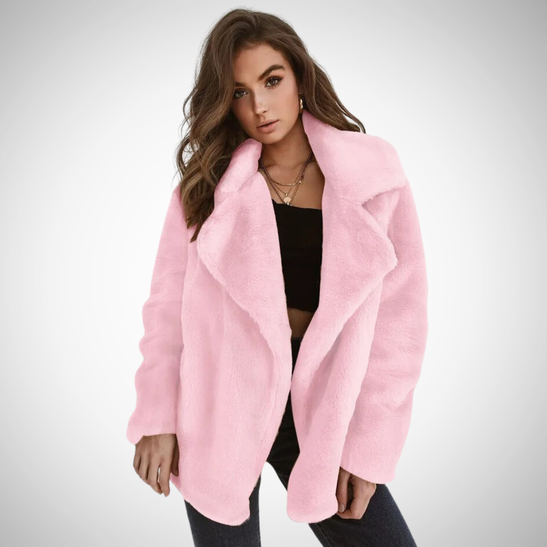 Drune | Damen Teddy Jacke mit Langen Ärmeln und Breitem Reverskragen