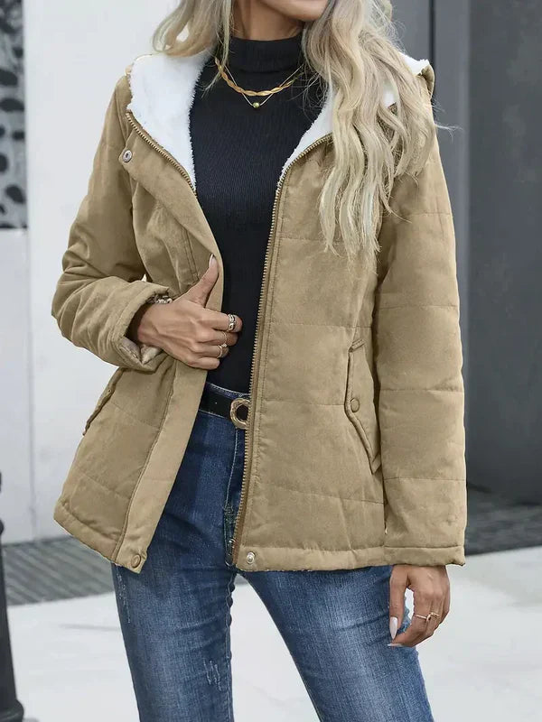 Drune | Damen Elegante Winterjacke mit Kapuze und Taschen