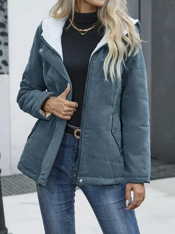 Drune | Damen Elegante Winterjacke mit Kapuze und Taschen