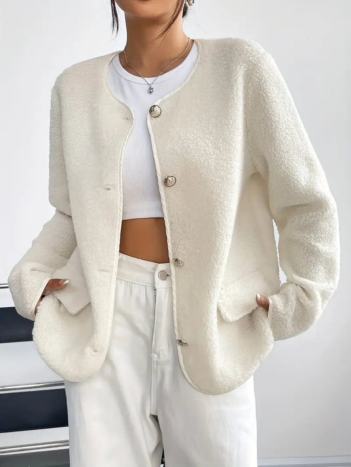 Drune | Damen Cardigan mit Rundhalsausschnitt und goldener Knopfleiste