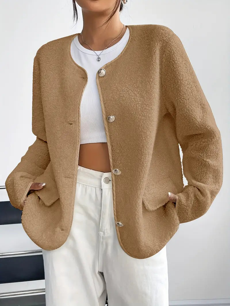 Drune | Damen Cardigan mit Rundhalsausschnitt und goldener Knopfleiste