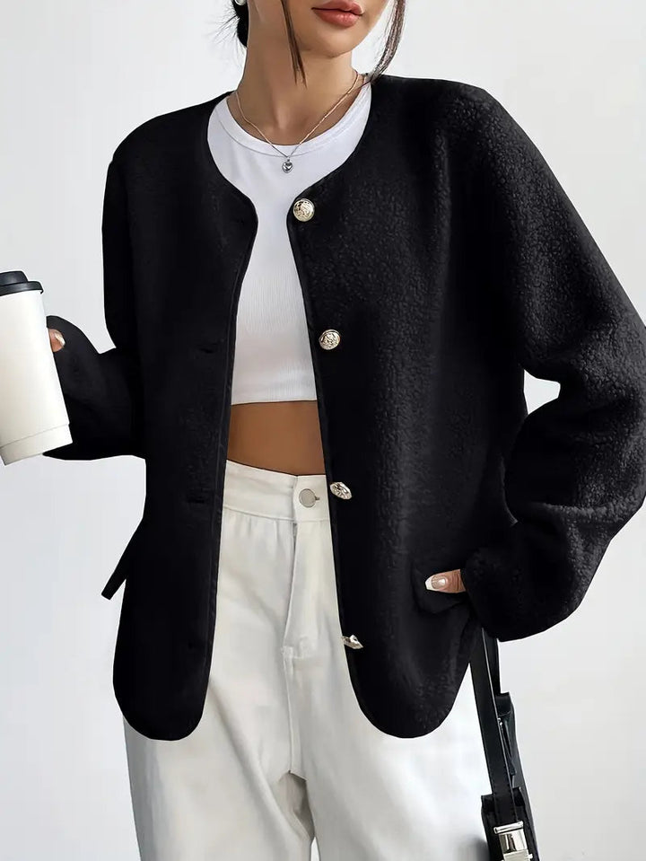 Drune | Damen Cardigan mit Rundhalsausschnitt und goldener Knopfleiste