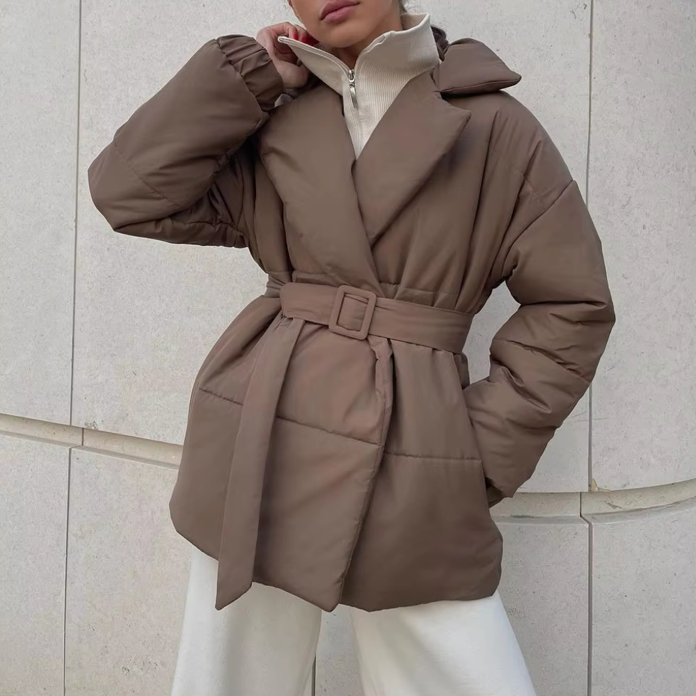 Drune | Damen Wattierte Winterjacke mit Gürtel und Langen Ärmeln