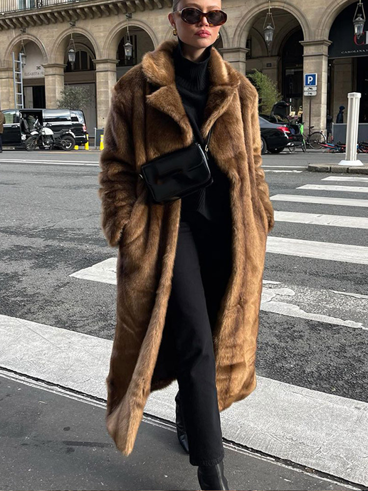 Drune | Damen Lange Fleecejacke mit Oversized Schnitt und Breiten Revers