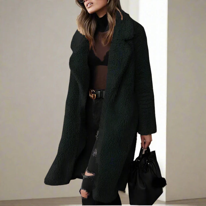 Drune | Damen Lange Teddy Jacke Aus Kunstfell mit Reverskragen