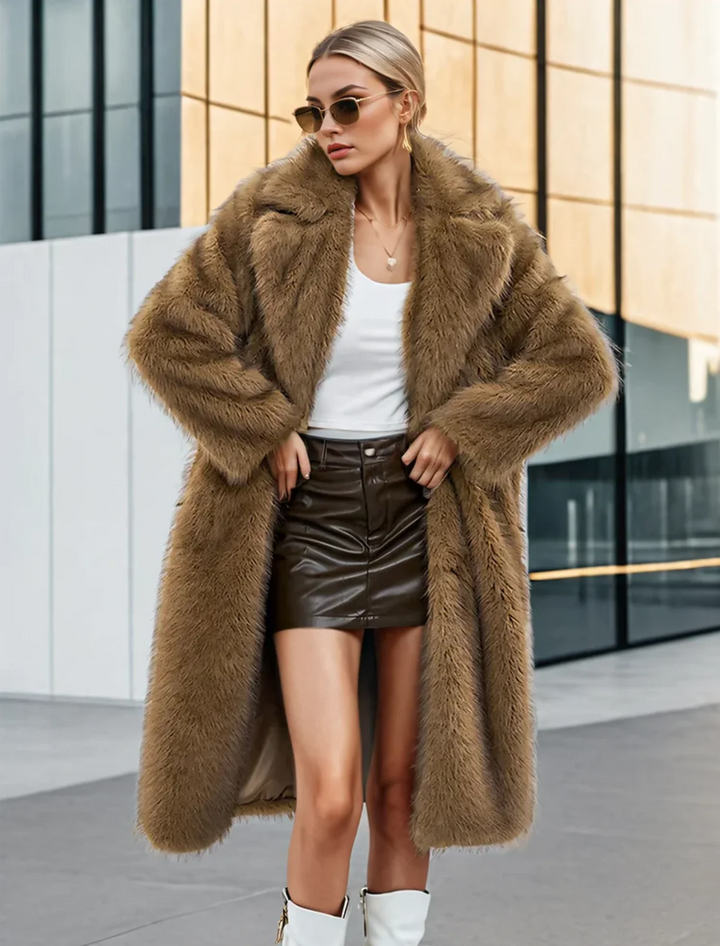 Drune | Damen Lange Oversized Pelzmantel mit Eleganter Breiter Kragen
