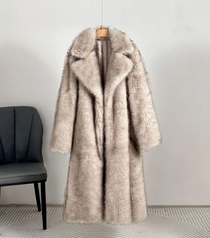 Drune | Damen Lange Oversized Pelzmantel mit Eleganter Breiter Kragen
