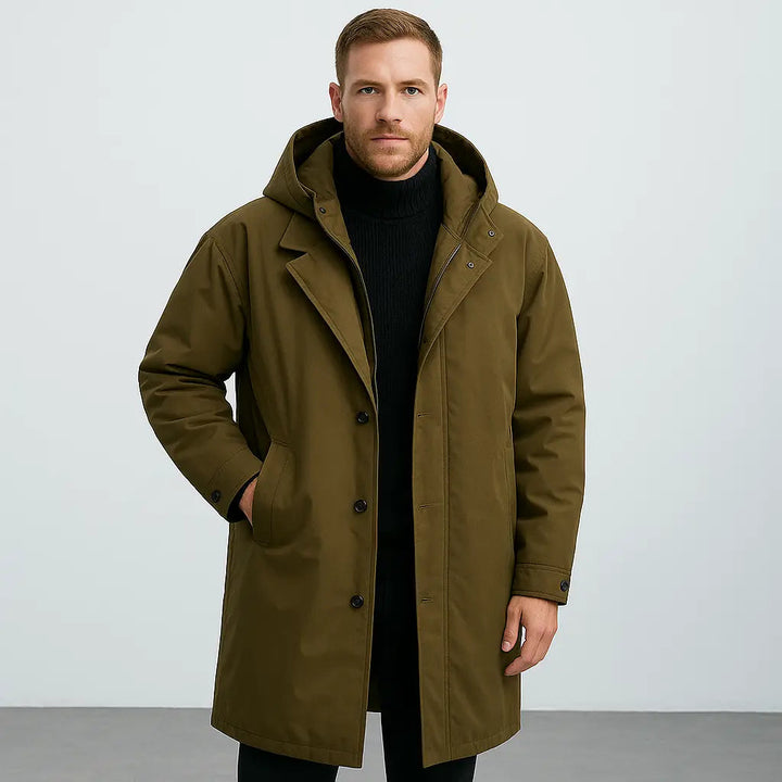 Drune | wasserdichter Puffer-Trenchcoat für Herren mit Kapuze