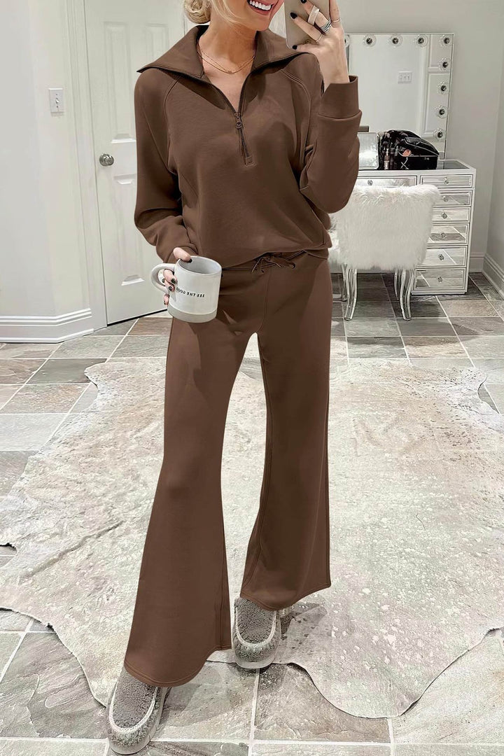 Drune | Langes Hosen-Set mit weitem Bein und Revers-Reißverschluss-Sweatshirt