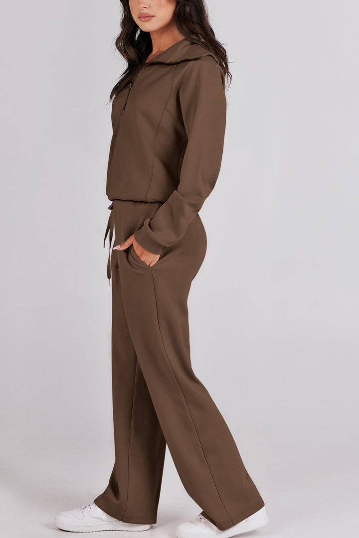 Drune | Langes Hosen-Set mit weitem Bein und Revers-Reißverschluss-Sweatshirt
