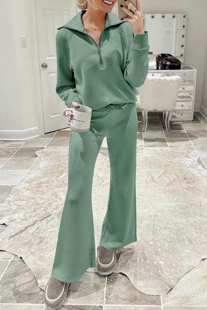 Drune | Langes Hosen-Set mit weitem Bein und Revers-Reißverschluss-Sweatshirt