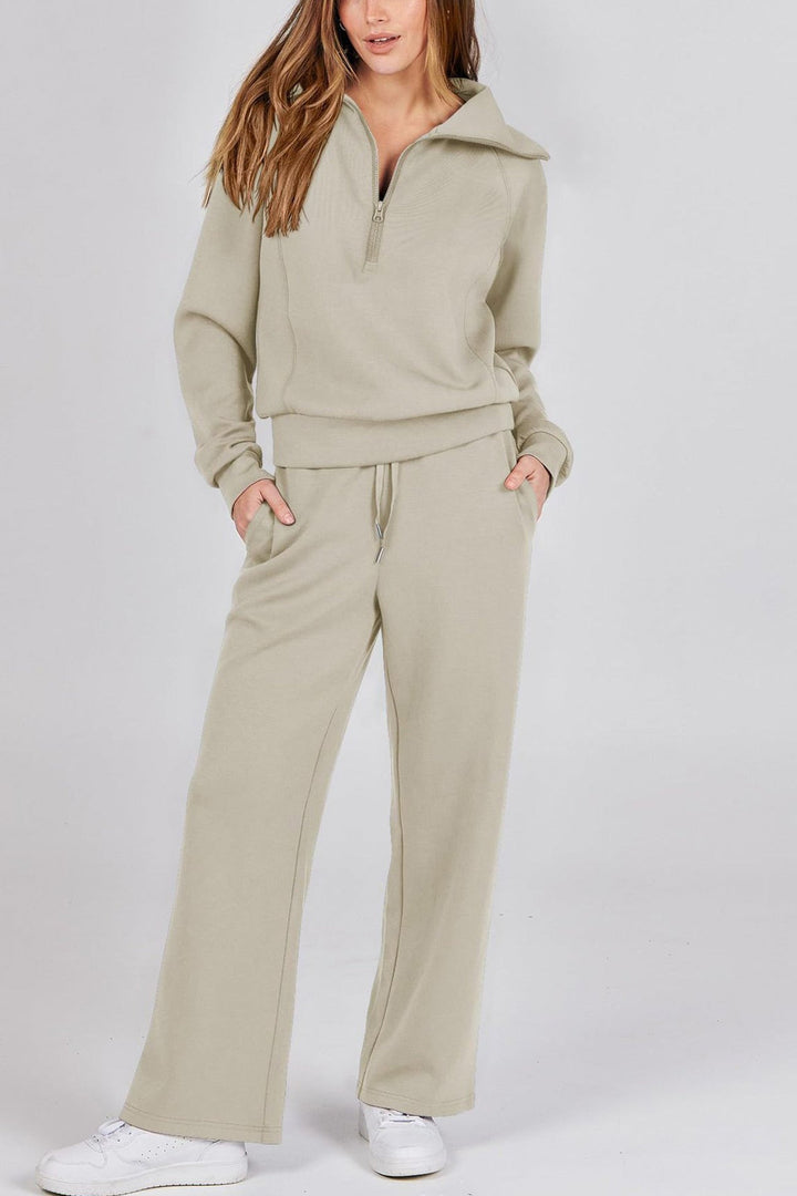 Drune | Langes Hosen-Set mit weitem Bein und Revers-Reißverschluss-Sweatshirt