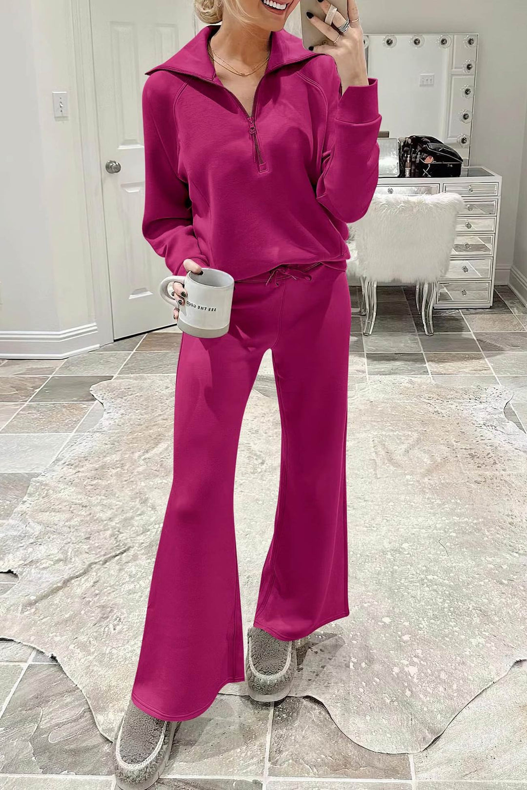 Drune | Langes Hosen-Set mit weitem Bein und Revers-Reißverschluss-Sweatshirt