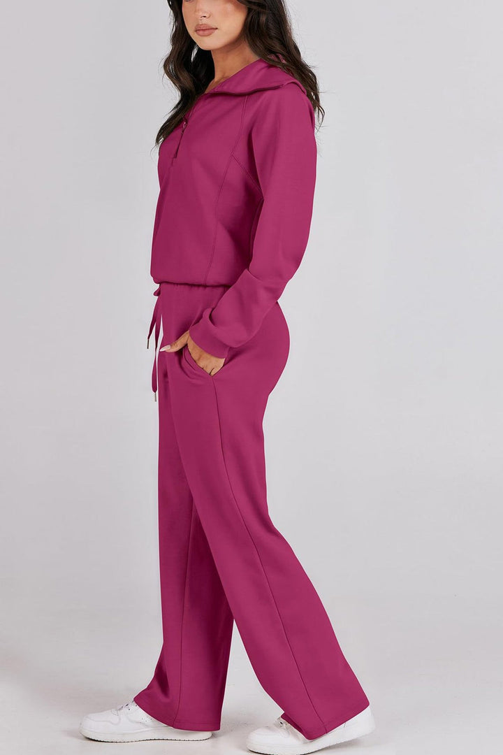 Drune | Langes Hosen-Set mit weitem Bein und Revers-Reißverschluss-Sweatshirt